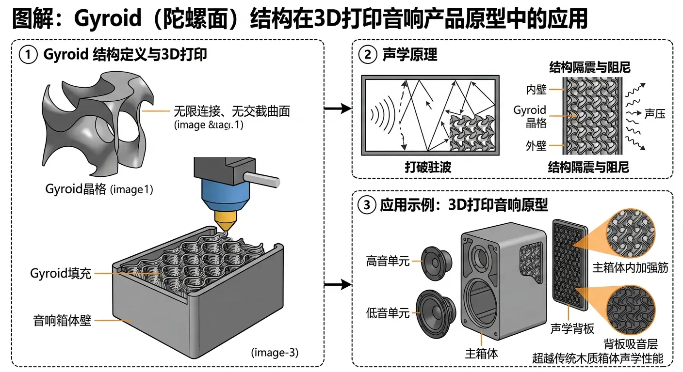 陀螺面结构在 3D 打印音响产品原型中的应用