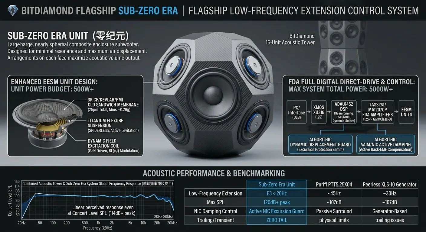 零纪元 Sub-Zero 3D 音箱产品渲染：多面体低频拓展系统
